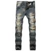 JEsilunmaMY Men's Ripped Straight Leg Jeans Mid Waist Slim Fit Casual Denim Pants Washed Distressed Destroyed Jeans with Hole (Blue2,34)