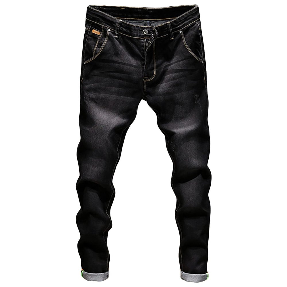 JEsilunmaMY Men's Distressed Tapered Jeans Mid Waist Slim Fit Stretch Denim Pants Casual Washed Pencil Jeans with Pockets (Black,38)