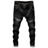 JEsilunmaMY Men's Distressed Tapered Jeans Mid Waist Slim Fit Stretch Denim Pants Casual Washed Pencil Jeans with Pockets (Black,38) view 1
