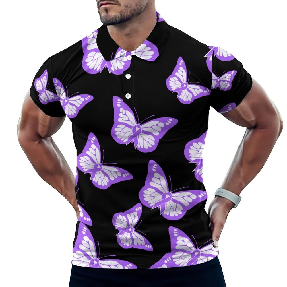 Alzheimer's Disease Awareness Men's Polo Shirt Short Sleeve Casual Pullover T-Shirt Tee Top L