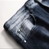 JEsilunmaMY Washed Denim Pants for Men Mid Waist Distressed Ripped Straight Leg Jeans Slim Fit Casual Stretch Boyfriend Jeans (Dark Blue,38) view 3