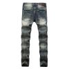 JEsilunmaMY Men's Ripped Straight Leg Jeans Mid Waist Slim Fit Casual Denim Pants Washed Distressed Destroyed Jeans with Hole (Blue2,40) view 2