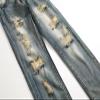 JEsilunmaMY Men's Ripped Straight Leg Jeans Mid Waist Slim Fit Casual Denim Pants Washed Distressed Destroyed Jeans with Hole (Blue2,40) view 3
