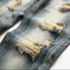 JEsilunmaMY Men's Ripped Straight Leg Jeans Mid Waist Slim Fit Casual Denim Pants Washed Distressed Destroyed Jeans with Hole (Blue2,40) view 4