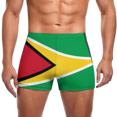 Guyana Flag Men's Square Leg Swim Trunks Sport Boxer Bathing Suit Summer Beach Brief Elastic Swimwear S