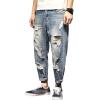 Men's Vintage Ripped Jeans Mid Waist Distressed Destroyed Harem Jeans Casual Loose Pocket Cropped Denim Pants (Light Blue,32) view 1