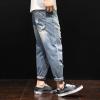 Men's Vintage Ripped Jeans Mid Waist Distressed Destroyed Harem Jeans Casual Loose Pocket Cropped Denim Pants (Light Blue,32) view 2