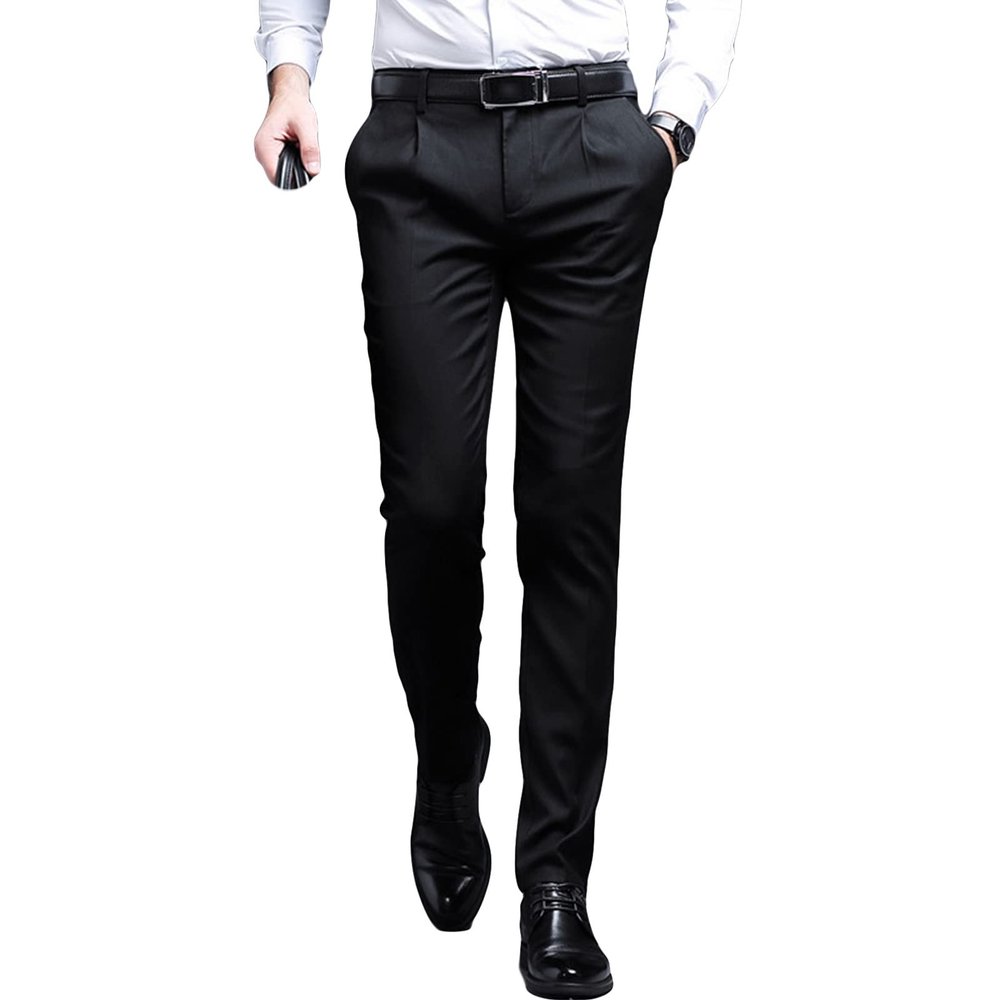 Maiyifu-GJ Men's Stylish Slim Fit Pant Classic Straight Leg Casual Suit Pant Lightweight Business Wrinkle Resistant Trouser (Black,36)