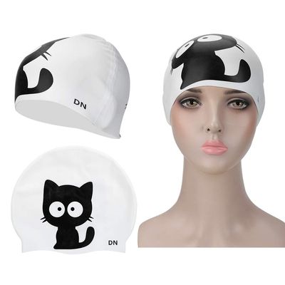 Women Silicone Swimming Cap, Swim Cap Women Silicone Swimming Cap for Boys Girls Swim Hats for Long Hair Short Hair Easy to Put On and Off(Cat)