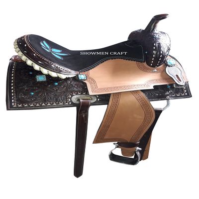 SHOWMEN CRAFT Western Barrel Racing Style Saddle with Matching Headstall & Breast Collar (12 Inch)