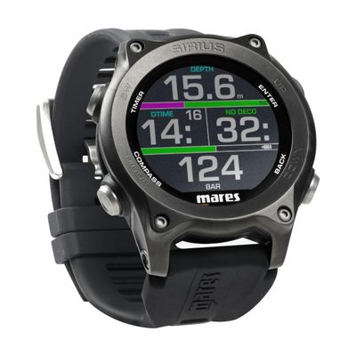 Mares Sirius Watch-Style Wrist Dive Computer for Recreational Divers | Underwater, Snorkeling/Scuba Diving Accessory, Black/Black