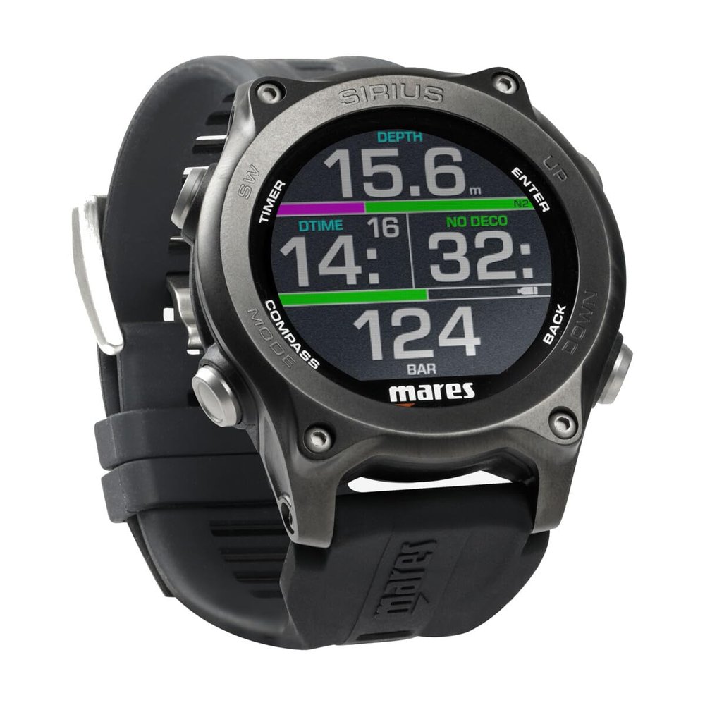 Mares Sirius Watch-Style Wrist Dive Computer for Recreational Divers | Underwater, Snorkeling/Scuba Diving Accessory, Black/Black