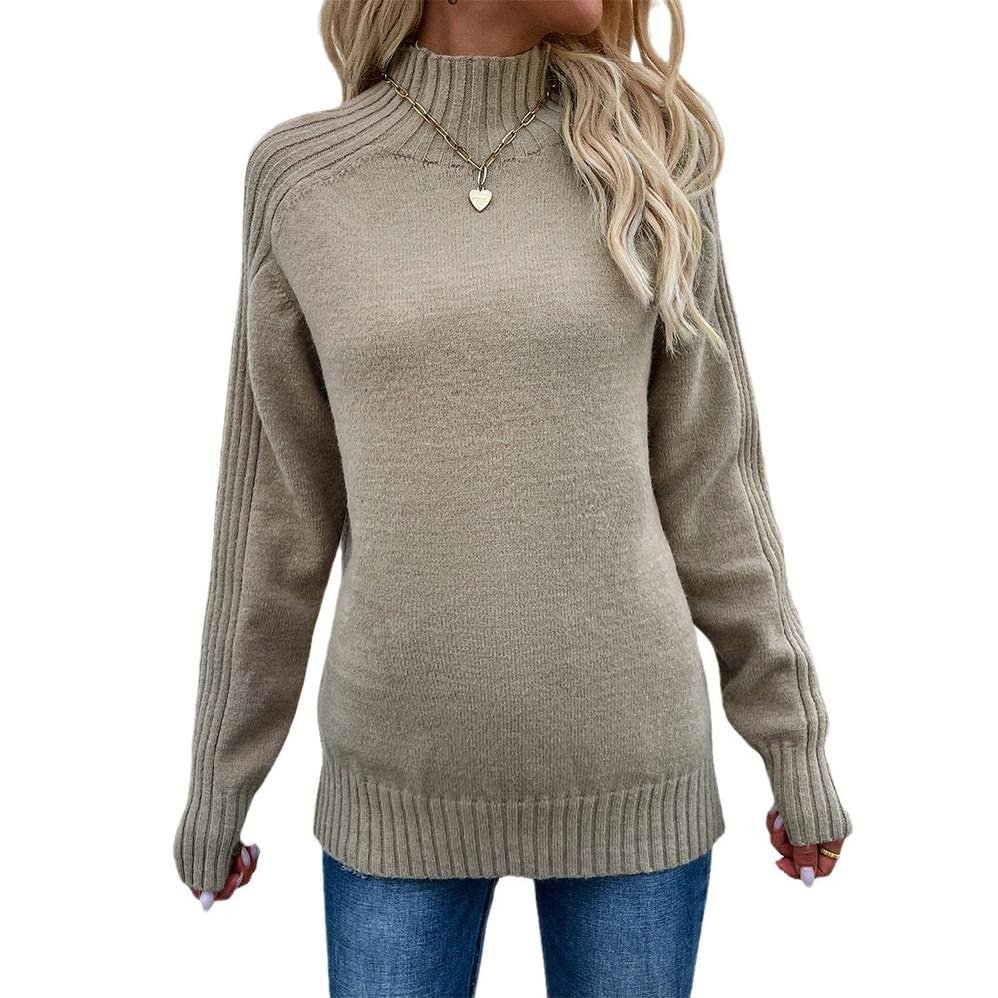 Women's Turtleneck Sweater Casual Solid Colors Long Sleeve Loose Knit Pullover Sweater Tops