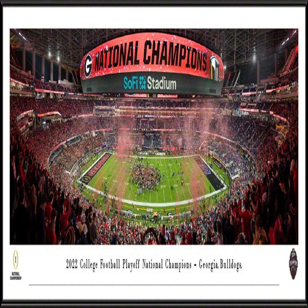Georgia Bulldogs, 2022 CFP National Champions - 40.25x13.75-inch Standard Framed Print by Blakeway Panoramas