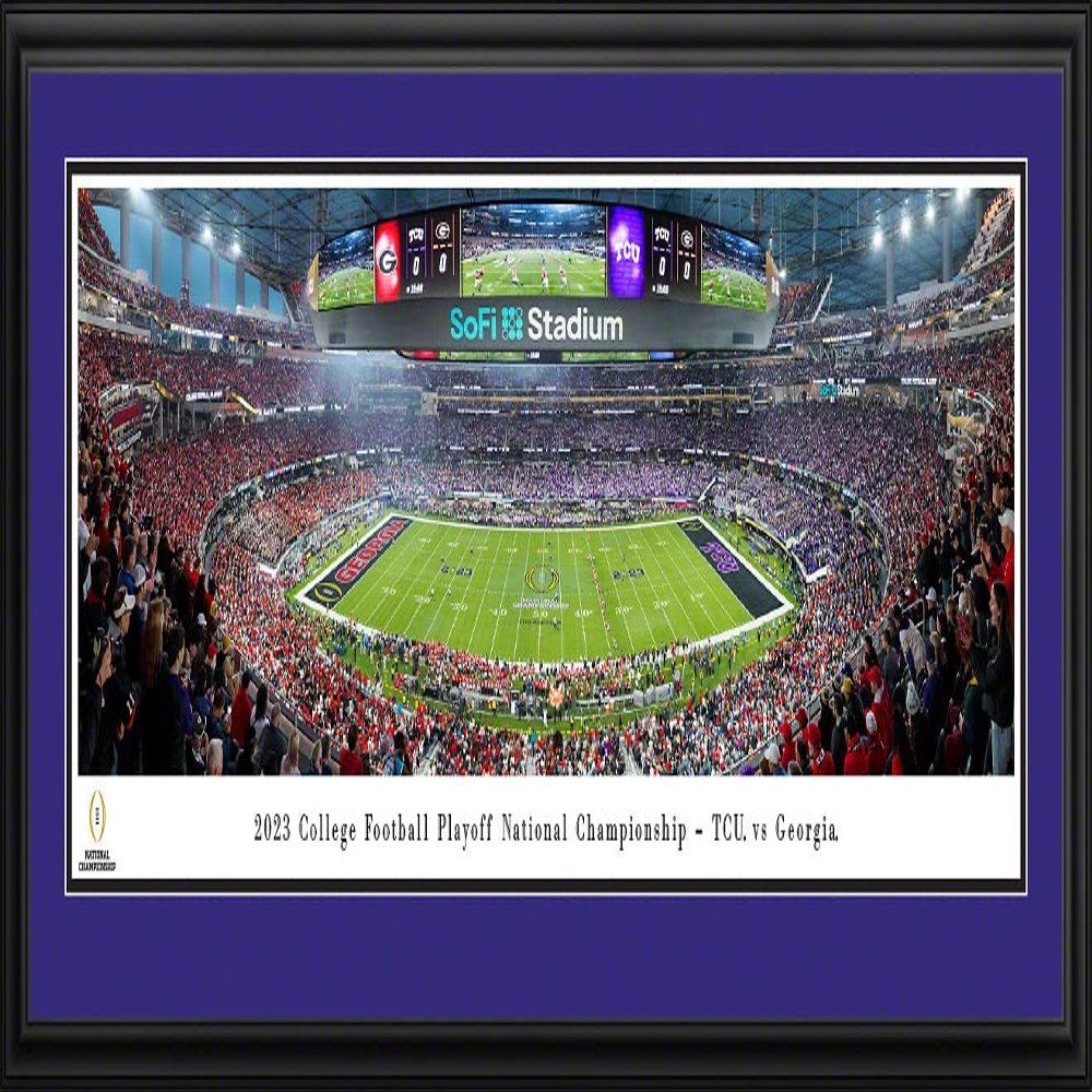 2023 CFP National Championship Game, Georgia vs TCU - 44x18-inch TCU Double Mat, Deluxe Framed Picture by Blakeway Panoramas