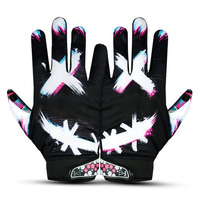 TAQCHA Jester Cross Eyes Football Gloves - Elite Trendy Wide Receiver Gloves  Extra Sticky Grip for Game Day, Training, High School and College - Adult and Youth Sizes (Black, Youth XS-S)