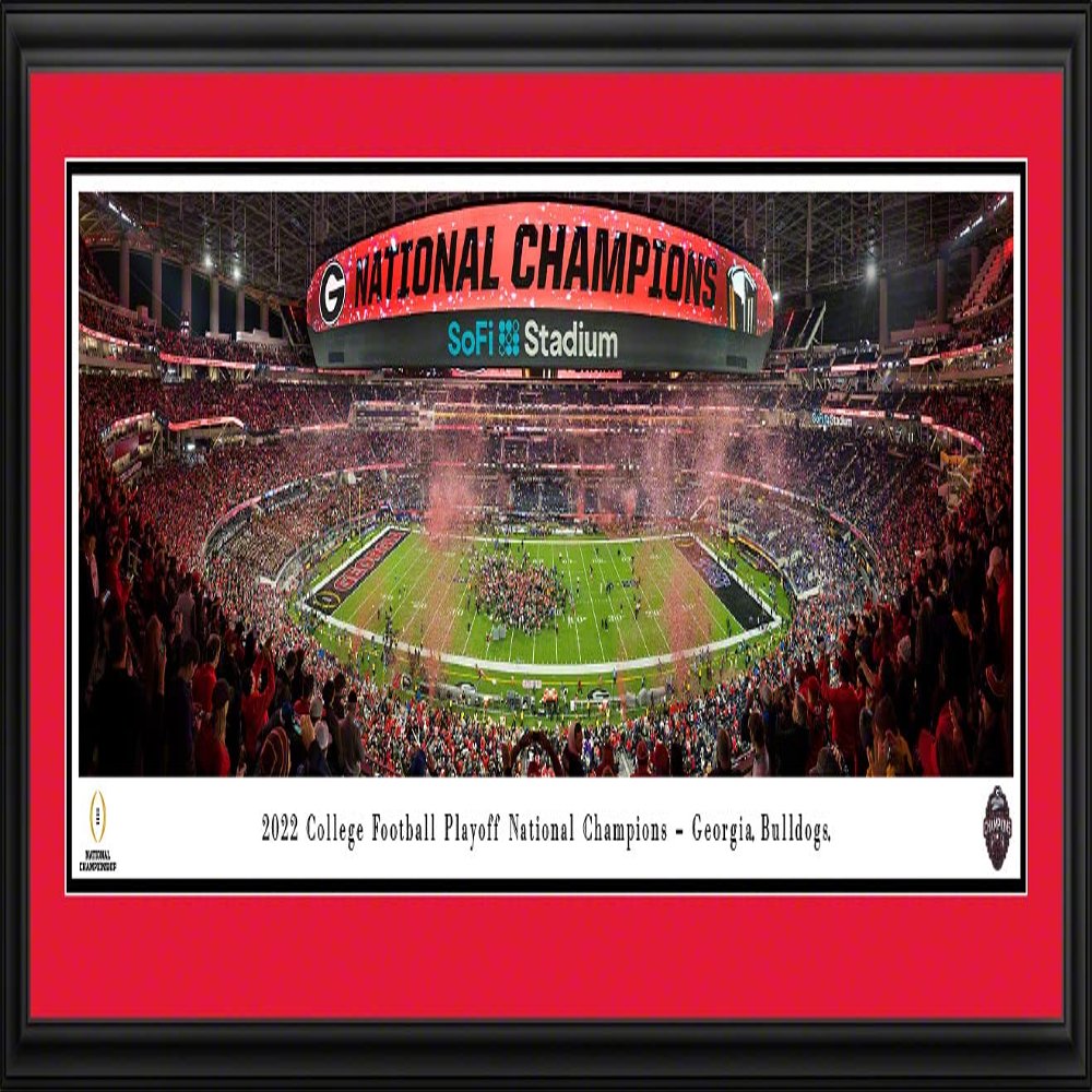 Georgia Bulldogs, 2022 CFP National Champions - 44x18-inch Double Mat, Deluxe Framed Picture by Blakeway Panoramas