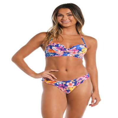 Hobie Women's Standard Underwire Halter Hipster Bikini Swimsuit Top, Sailor Blue//Island Getaway