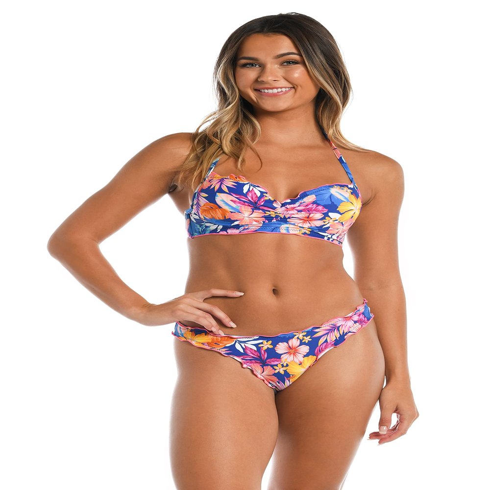 Hobie Women's Standard Underwire Halter Hipster Bikini Swimsuit Top, Sailor Blue//Island Getaway