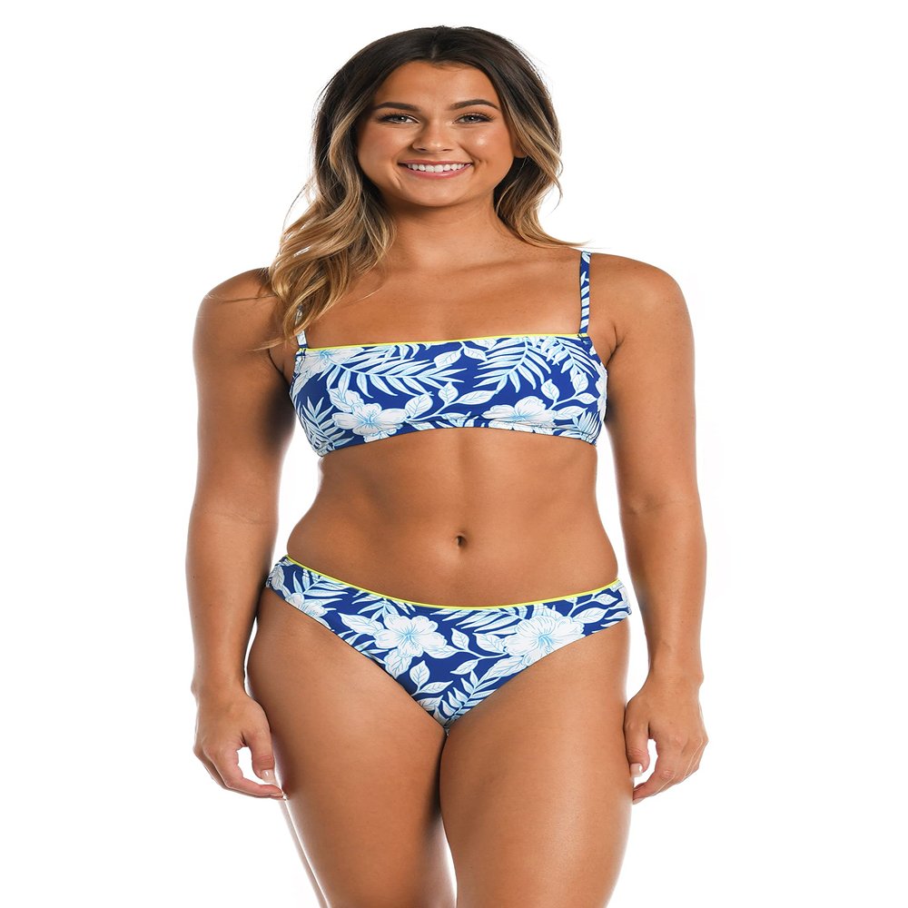 Hobie Women's Over The Shoulder Bralette Swimsuit Top, Sailor Blue//Lei by The Beach, L