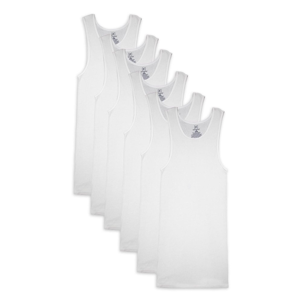George Men's 6 Pack A-Shirt Tank Top (as1, Alpha, s, Regular, Regular, White)