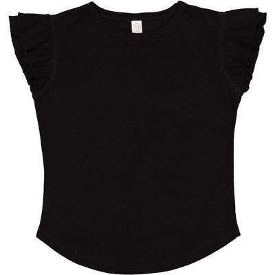 RABBIT SKINS Toddler Girls Flutter Sleeve Tee | Cute T-Shirt with Ruffles, Black, 4