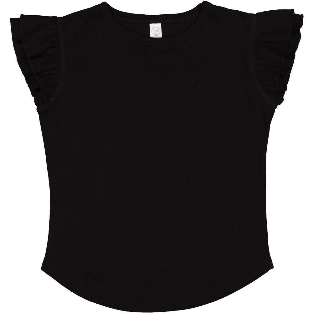 RABBIT SKINS Toddler Girls Flutter Sleeve Tee | Cute T-Shirt with Ruffles, Black, 4