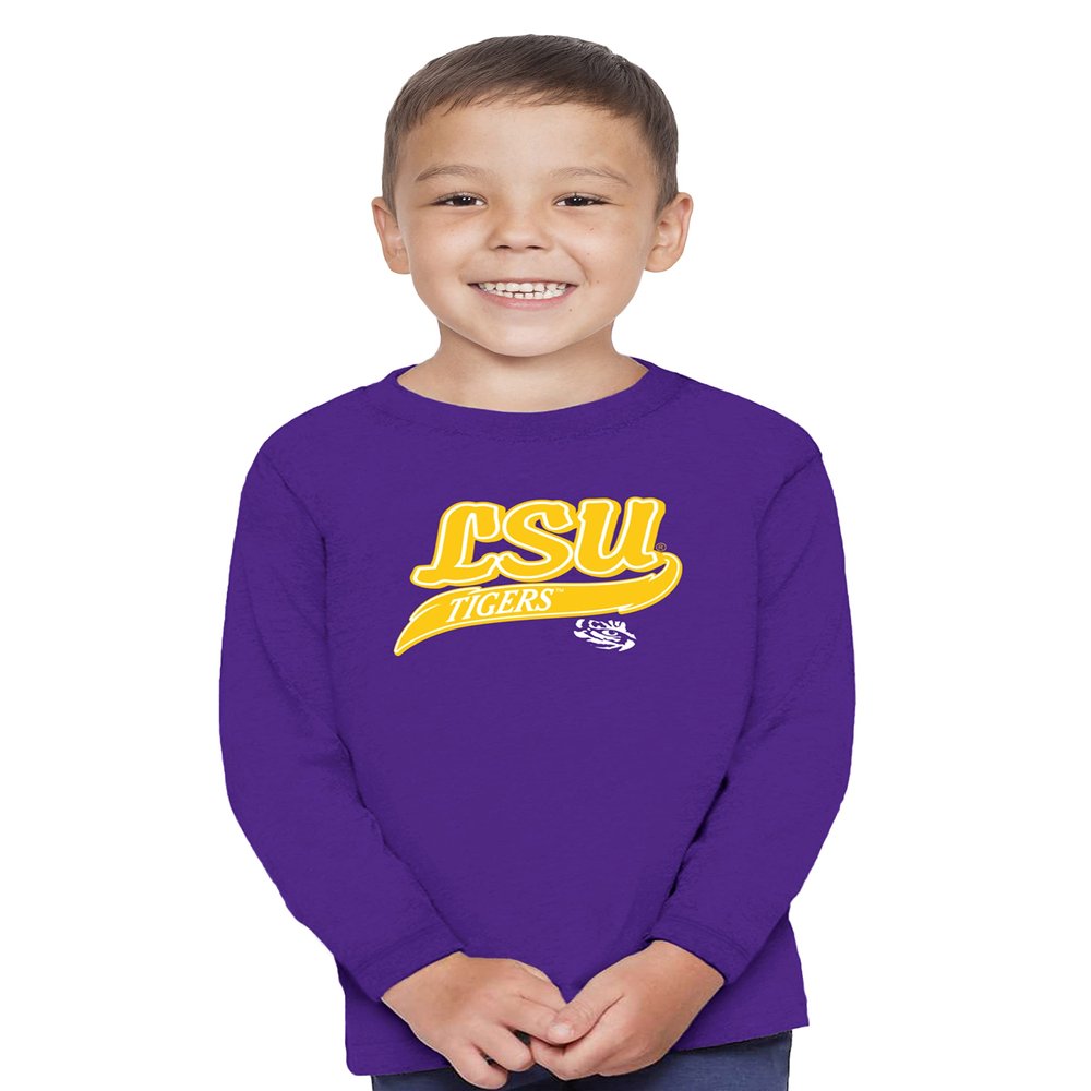 Little King NCAA Infant & Toddler Long Sleeve Tee-Varsity Logo-LSU-Purple-6 Months