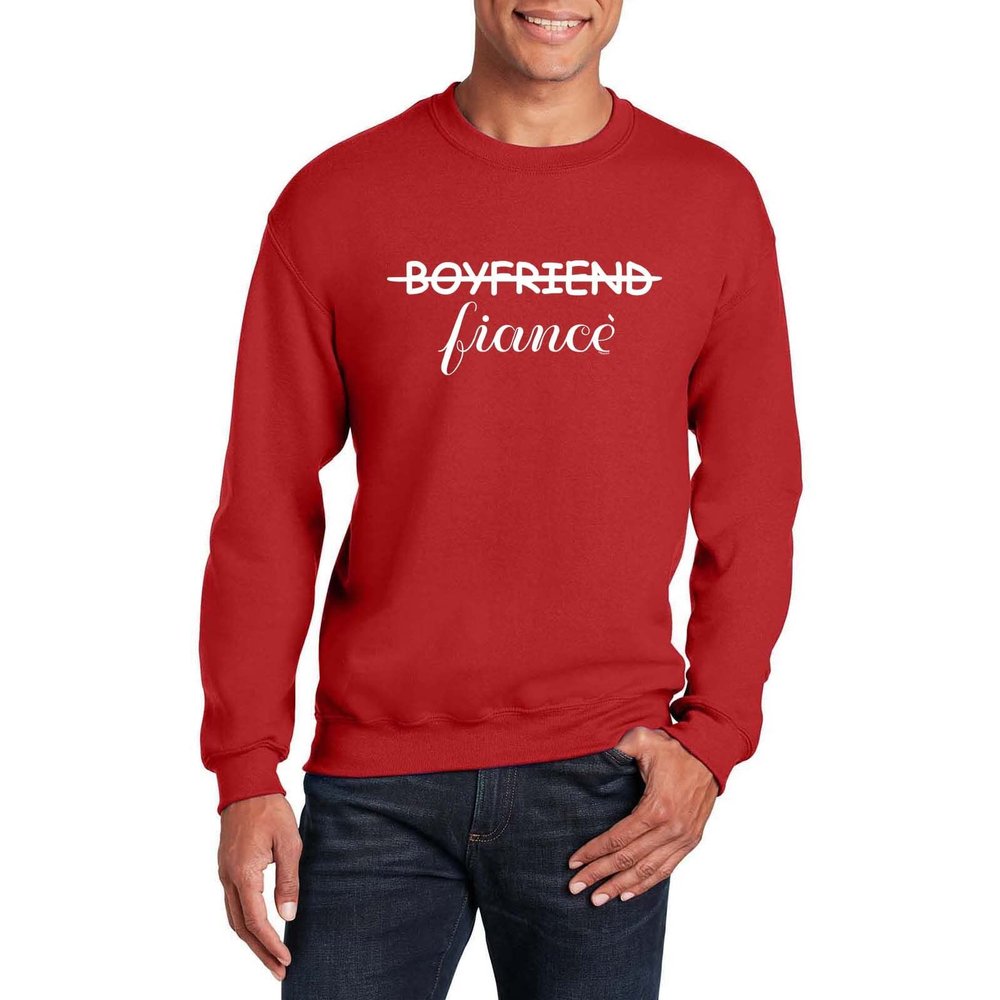 Veracco Boyfriend Fiance Engagement Engaged Couples Gifts Cool Humor Graphic Crewneck Saying Sarcasm Men Women Crewneck Red