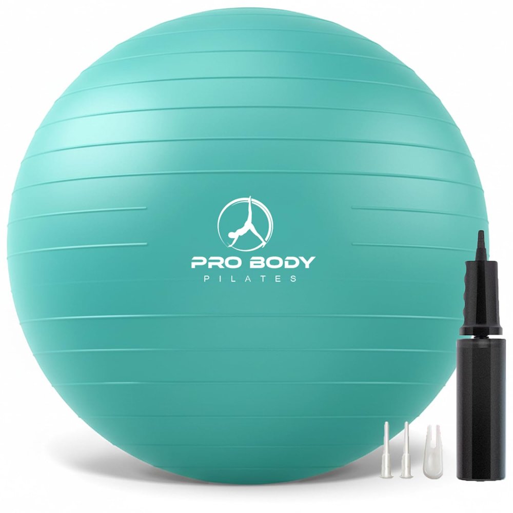 ProBody Pilates Yoga Ball - Fresh Colors Exercise Ball for Stability, Pregnancy, Workout, Physical Therapy & Birthing, Balance Ball Chair (Turq, 65 cm)