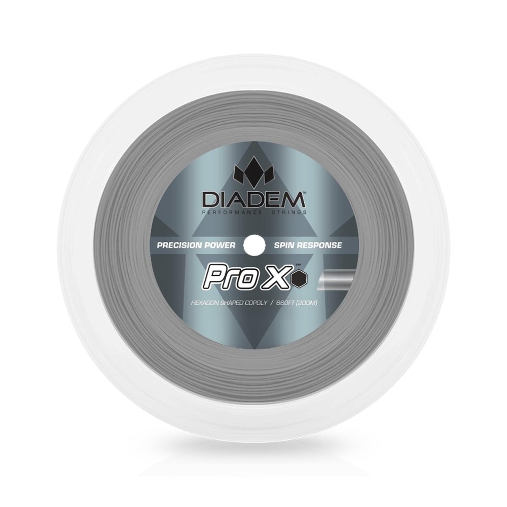 Diadem Pro X Tennis String Reel - Hexagon Design, High-Performance Poly, Multiple Gauges for Power & Spin, Silver, 16L (1.25mm)
