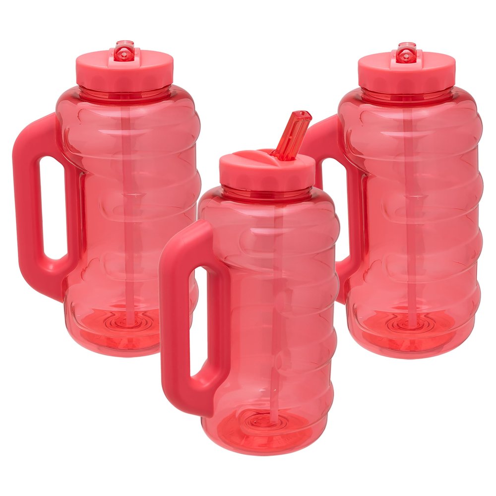 COOL GEAR 3-Pack BEAST 64 oz Jug with Handle | Large Capacity Water bottle for Athletes, Fitness, Gym, & Outdoor Sports | Wide mouth, Leak proof - Pink Pack