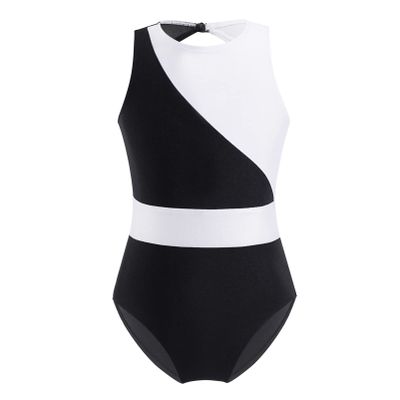 CHICTRY Kids Girls Color Block Sleeveless Hollow Back Athletic Gymnastics Dance Leotards Bodysuit Black&White 8 Years