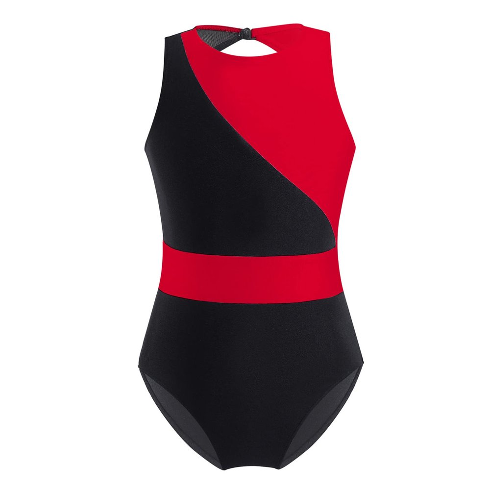 CHICTRY Kids Girls Color Block Sleeveless Hollow Back Athletic Gymnastics Dance Leotards Bodysuit Red&Black 6 Years