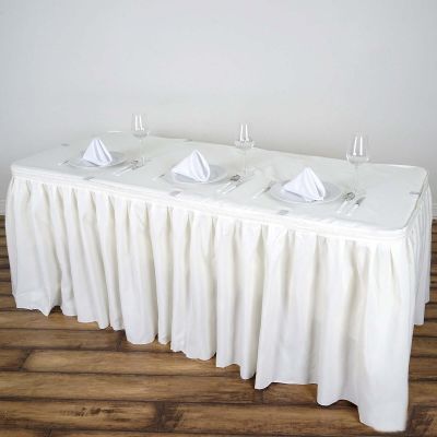 Efavormart 14ft Ivory Accordion Pleat Polyester Table Skirt for Kitchen Dining Catering Wedding Birthday Party Decorations Events