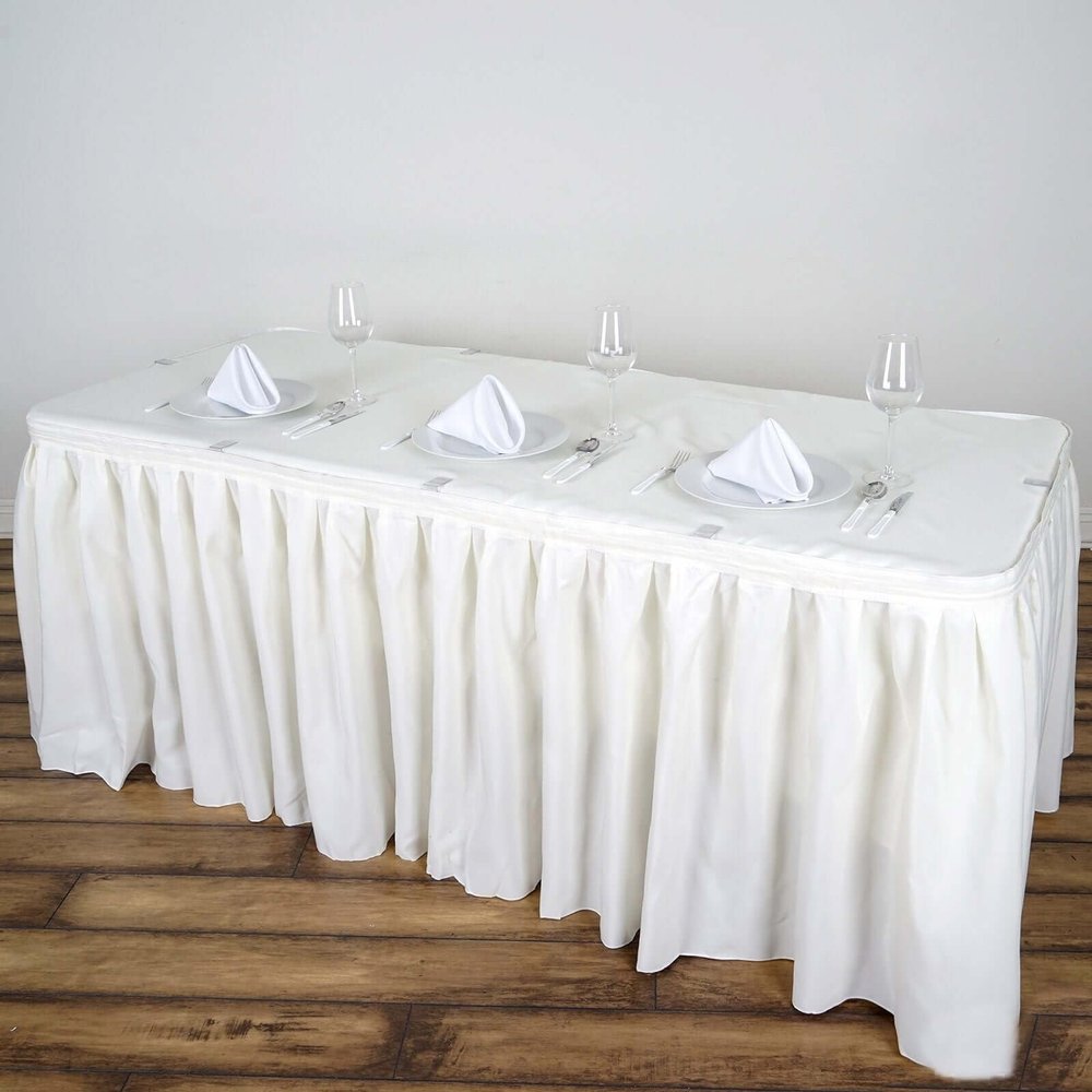 Efavormart 14ft Ivory Accordion Pleat Polyester Table Skirt for Kitchen Dining Catering Wedding Birthday Party Decorations Events