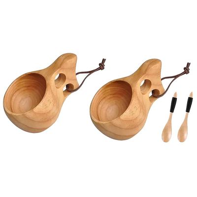 pizarra 2Pack Nordic Style Wooden Cup Kuksa Cup Portable Outdoor Camping Drinking Mug Wooden Coffee Cup with Wooden Spoon
