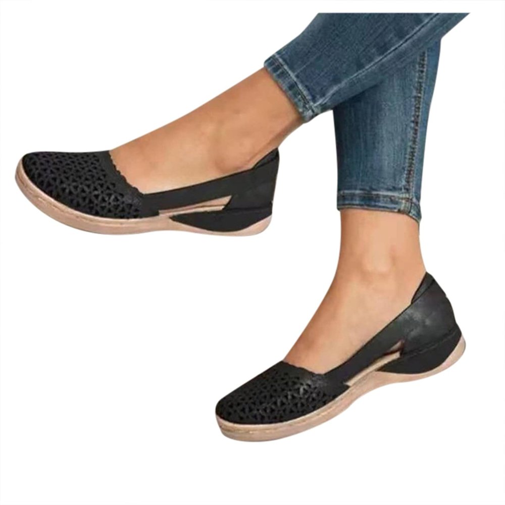 Black Sandals Women Dressy, Women's Walking Sandal Closed Toe Round Toe Hollowed Out Thick Sole Breathable Beach Sandals