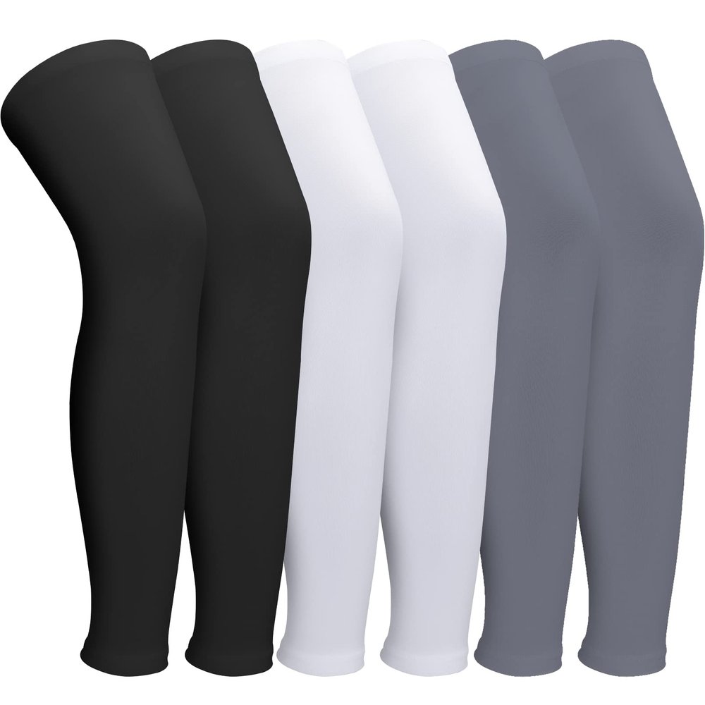 CACASO 3 Pairs Leg Sleeves,Full Length Leg Compression Sleeve,Sports Leg Knee Sleeve with Anti Slip Silicone Strips,UV Protect Long Leg Sleeves for Men Women Basketball Football Running