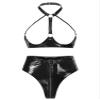 YiZYiF Womens 2 Piece Lingerie Set Stretch Vinyl Shelf Bra Quarter Cup Bra Tops with Panties Teddy Black C Small view 1