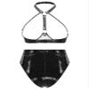 YiZYiF Womens 2 Piece Lingerie Set Stretch Vinyl Shelf Bra Quarter Cup Bra Tops with Panties Teddy Black C Small view 2