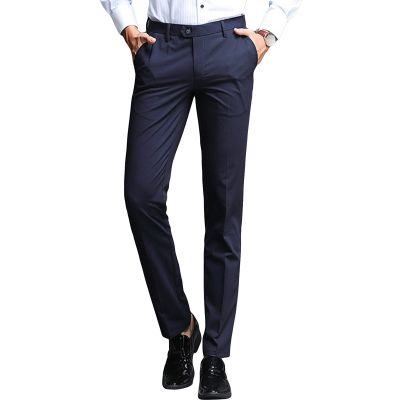 Maiyifu-GJ Men's Slim Fit Skinny Stretch Pant Classic Solid Color Tapered Suit Pant Lightweight Business Comfort Trousers (Blue,29)