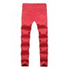 Men's Slim Fit Trousers Mid Waist Stretch Skinny Straight Leg Jeans Casual Comfort Basic Cotton Denim Pants (Red,32) view 2