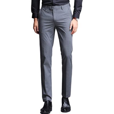 Maiyifu-GJ Men's Slim Fit Skinny Stretch Pant Classic Solid Color Tapered Suit Pant Lightweight Business Comfort Trousers (Grey,36)