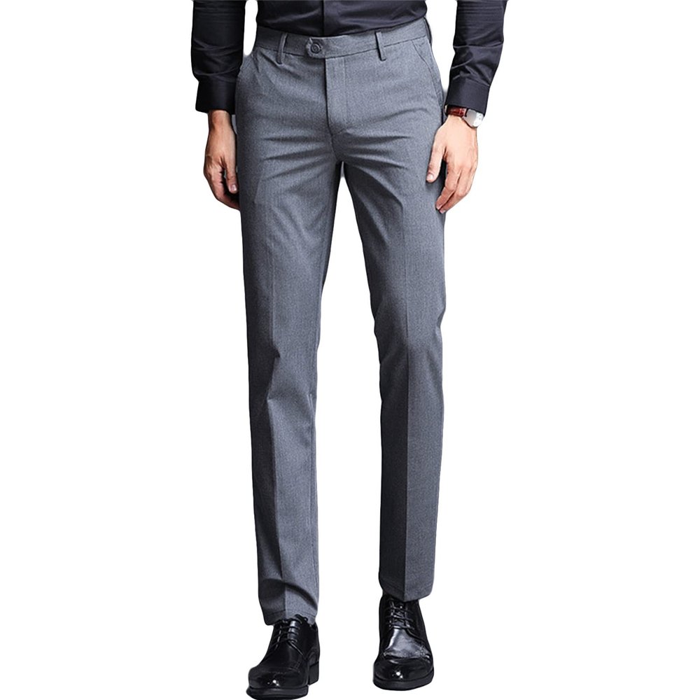 Maiyifu-GJ Men's Slim Fit Skinny Stretch Pant Classic Solid Color Tapered Suit Pant Lightweight Business Comfort Trousers (Grey,36)