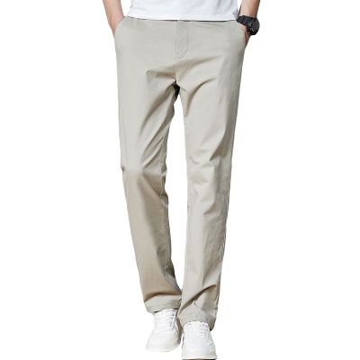Maiyifu-GJ Men Slim Stretch Casual Pant Solid Color Skinny Comfort Suit Pant Lightweight Wrinkle Resistant Business Trousers (Khaki,34)