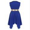 ranrann Women's Asymmetrical Praise Dance Tunic Color Block Sleeveless Worship Lyrical Dance Overlay Costume V Neck-Blue Medium view 3
