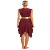 ranrann Women's Asymmetrical Praise Dance Tunic Color Block Sleeveless Worship Lyrical Dance Overlay Costume V Neck-Burgundy Large view 4