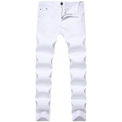 JEsilunmaMY Men's Slim Fit Trousers Mid Waist Stretch Skinny Straight Leg Jeans Casual Comfort Basic Cotton Denim Pants (White,30)