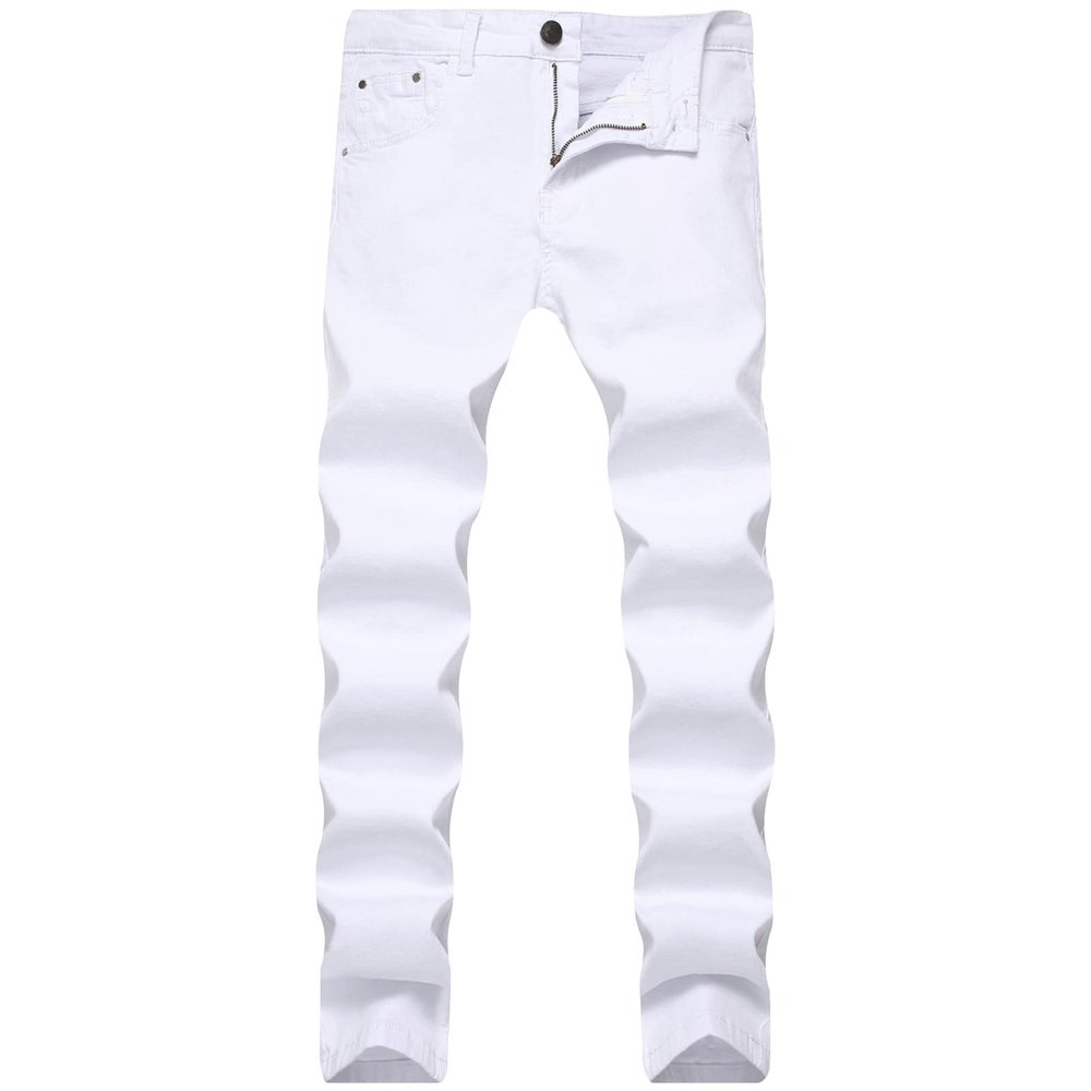 JEsilunmaMY Men's Slim Fit Trousers Mid Waist Stretch Skinny Straight Leg Jeans Casual Comfort Basic Cotton Denim Pants (White,30)